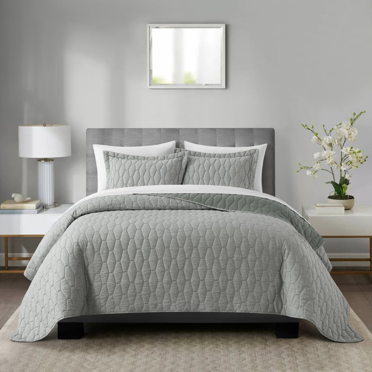 Chic Home 3 Piece Nahla Quilt Set - Geometric Hexagon or Diagonal Pattern Bedspread Coverlet